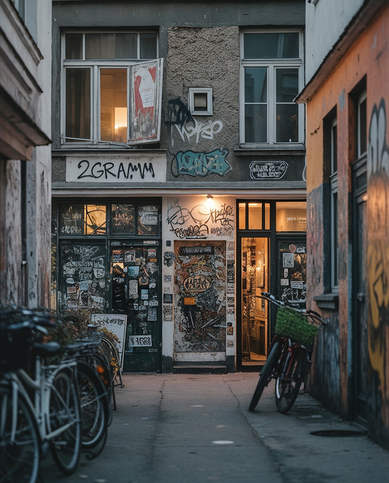 Eingang eines Büros in urbaner Umgebung – Agentur für Kommunikation und Gestaltung