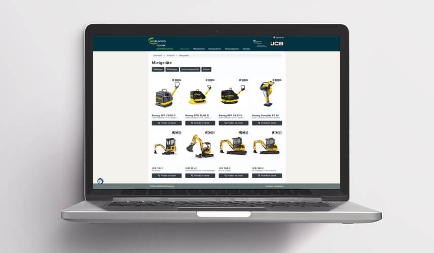 Produktübersicht auf Website – strukturierte Darstellung von Landtechnik